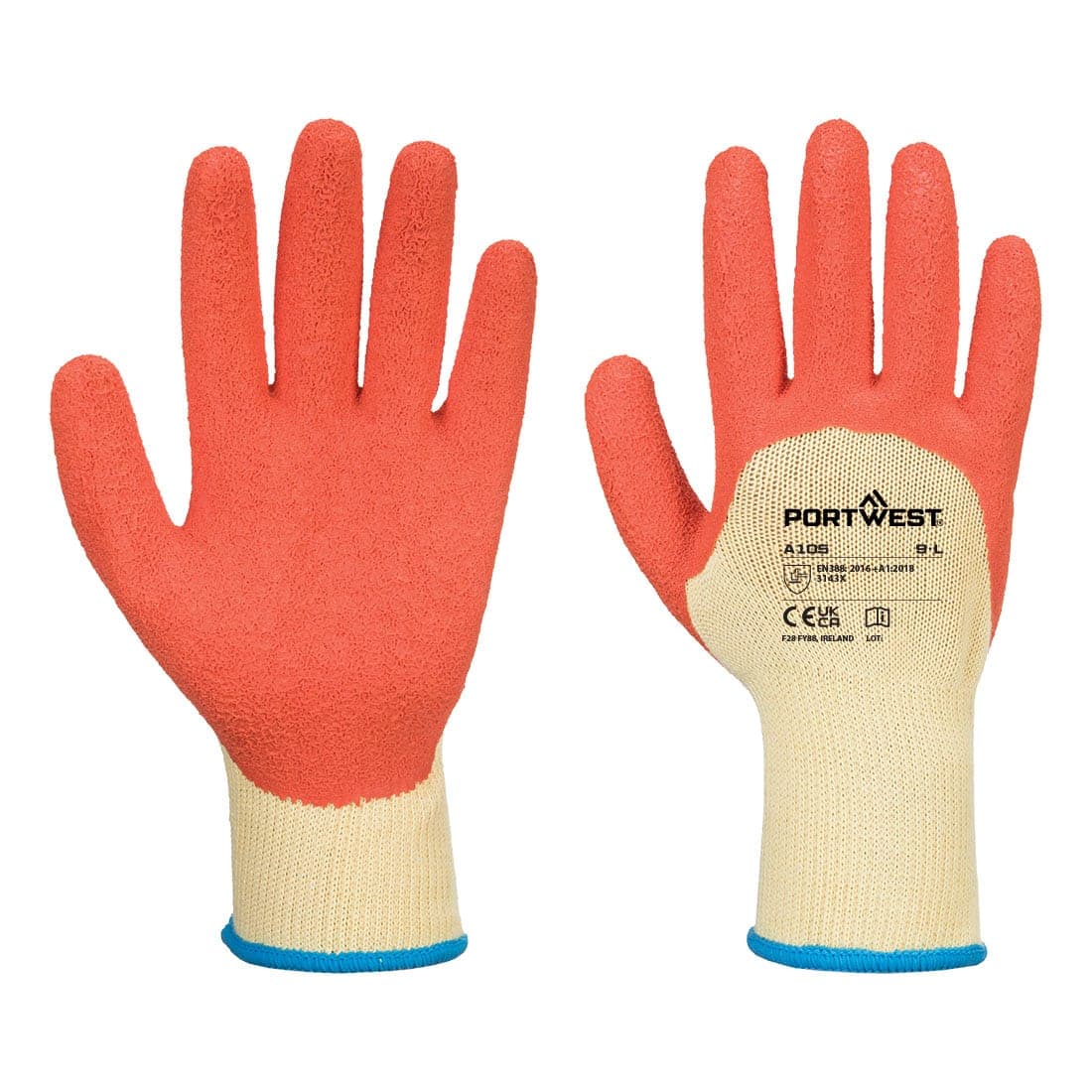 Grip 10 Latex 3/4 Dipped Glove in Yellow/Orange