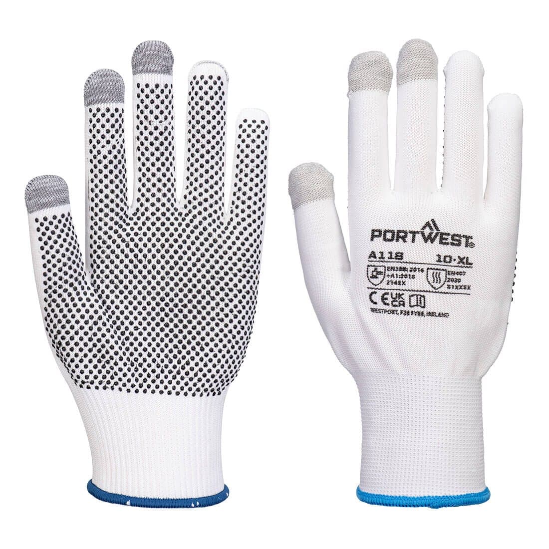 Grip 13 PVC Dotted Touchscreen Glove (Pk12) in White/Grey