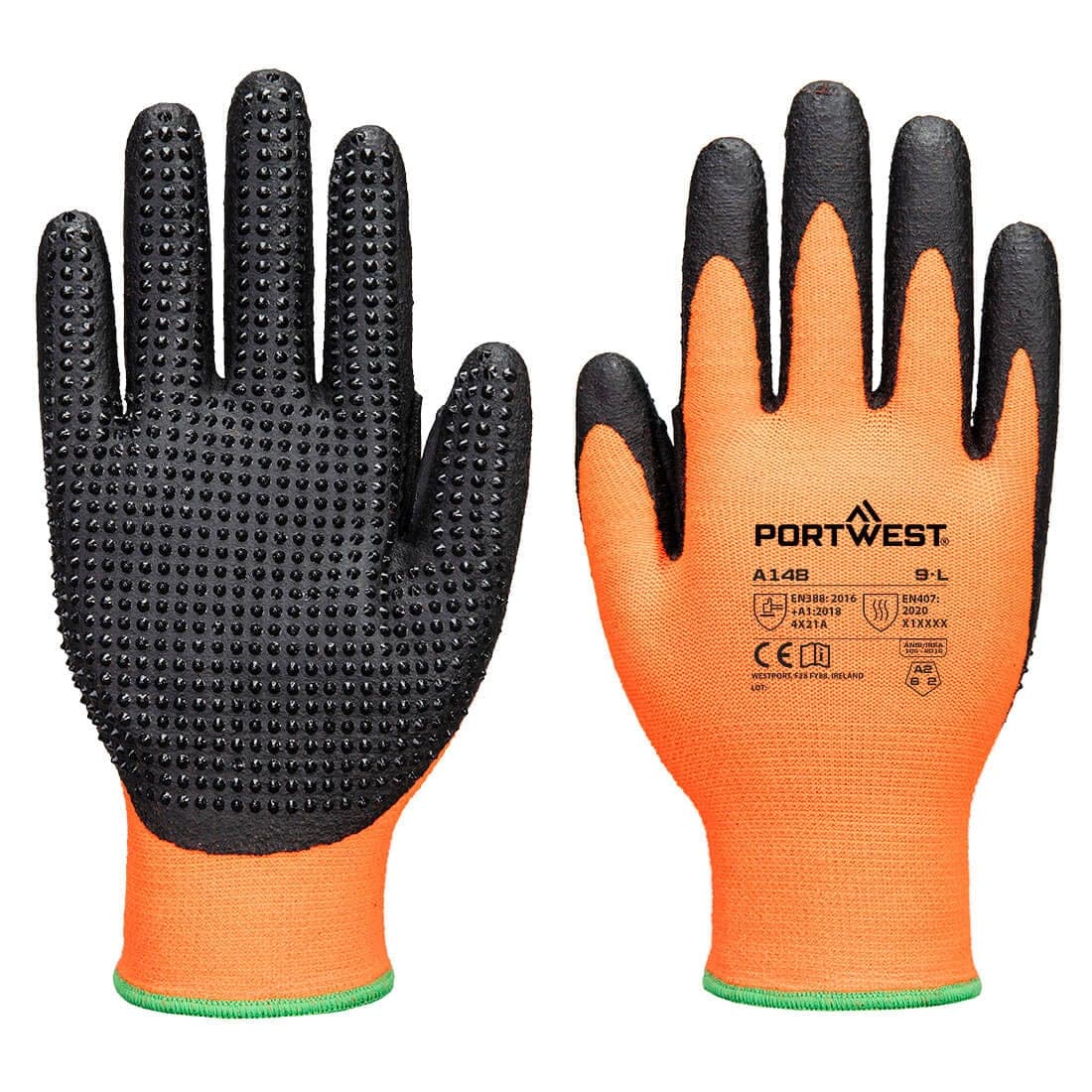 Grip 13 Nitrile High Dotted Glove in Orange/Black