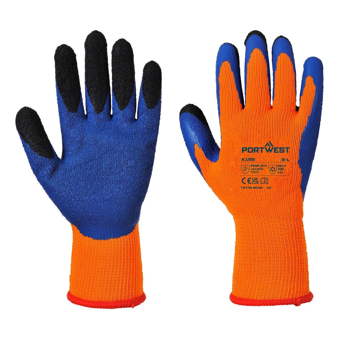 Cold 7 Latex Crinkle Finger Dipped Glove in Orange/Blue