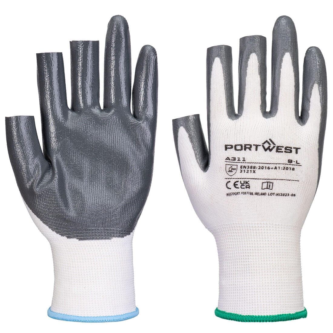 Grip 13 Nitrile 3 Fingerless Glove (Pk 12) in White/Grey
