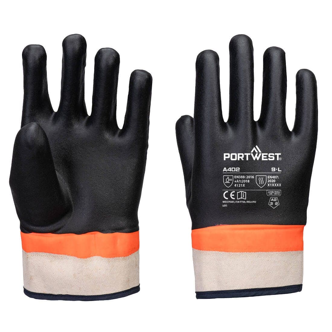 Grip PVC Sandy Double Dipped Glove in Black/Orange
