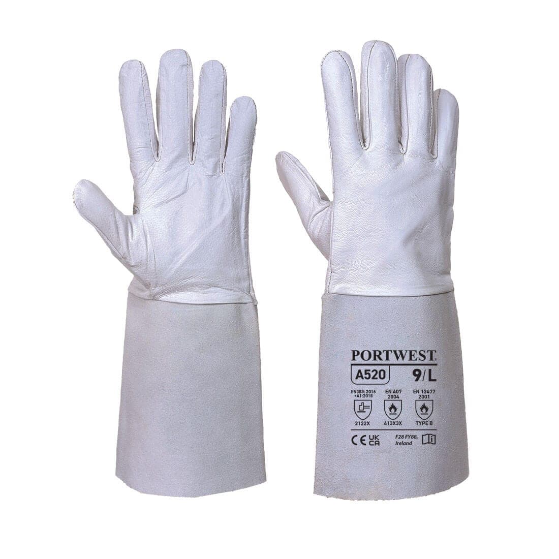 TIG Welders 85 Grain Leather Gauntlet in Grey