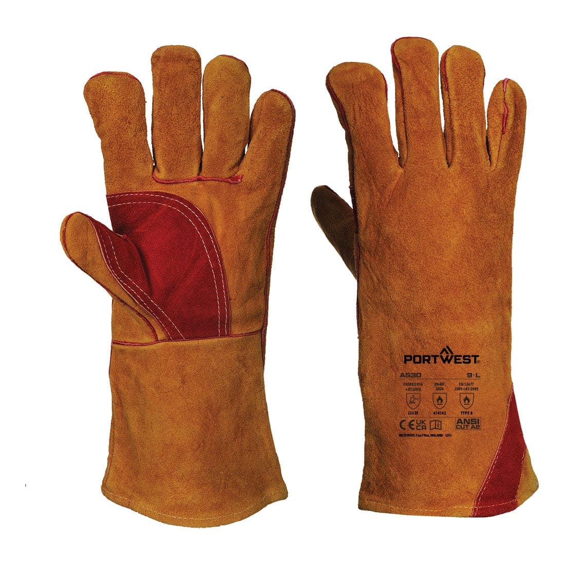 Welders 330 Split Leather Reinforced Palm Gauntlet in Brown