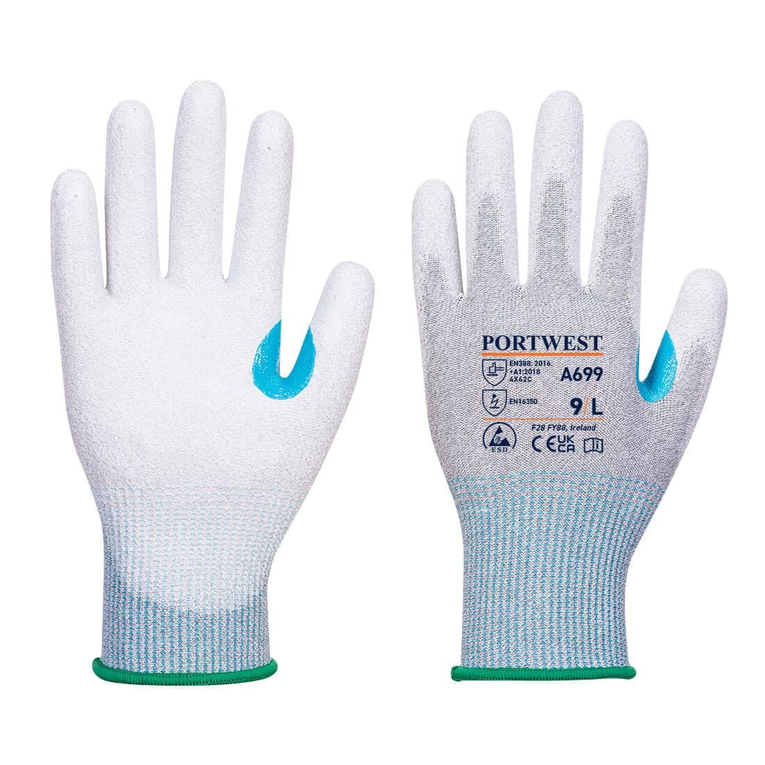 MR13 ESD PU Palm Glove (Pk12) in Grey/White