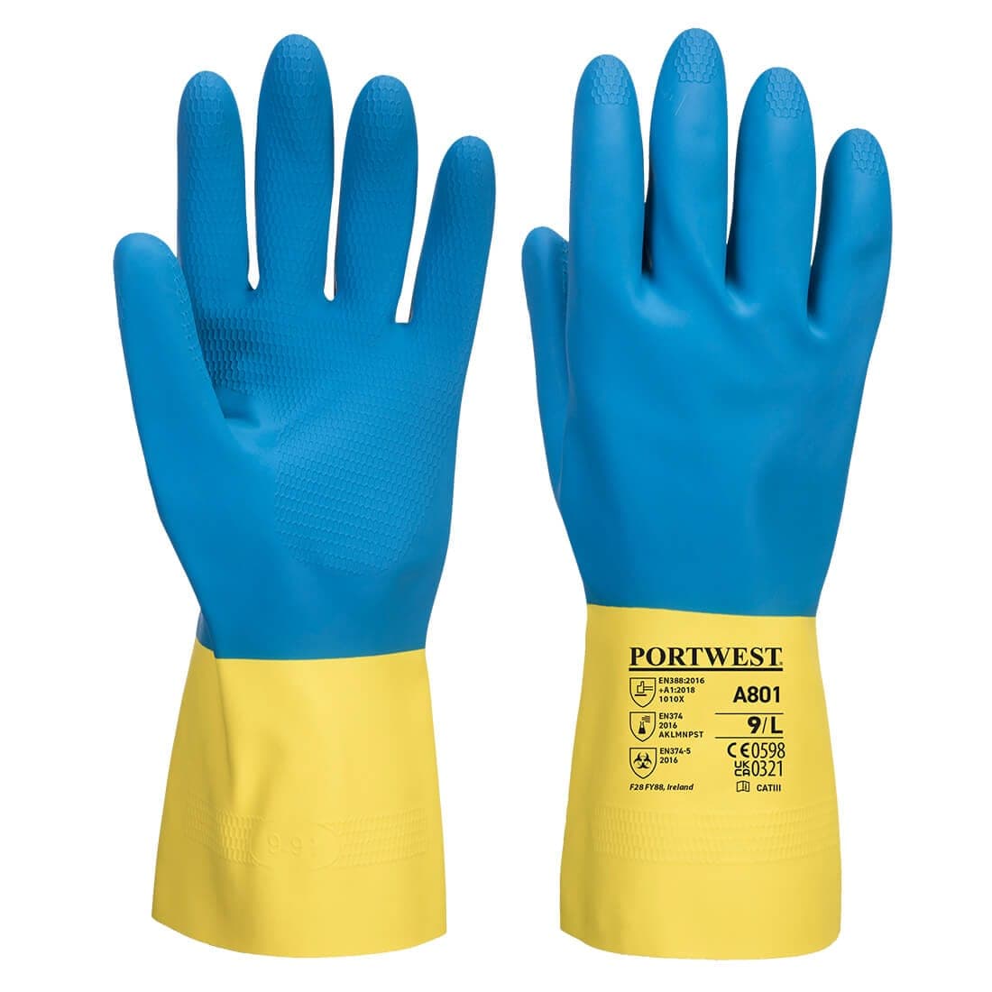 Chem 300 Latex Double Dipped Gauntlet in Yellow/Blue
