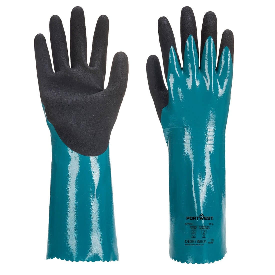 Chem 300 Nitrile Sandy Double Dipped Gauntlet in Blue/Black