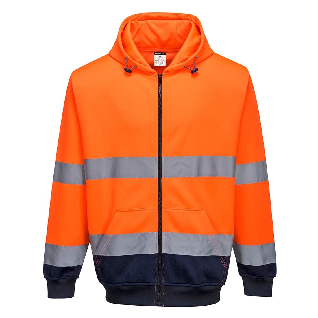 Hi-Vis Contrast Zipped Hoodie in Orange/Navy
