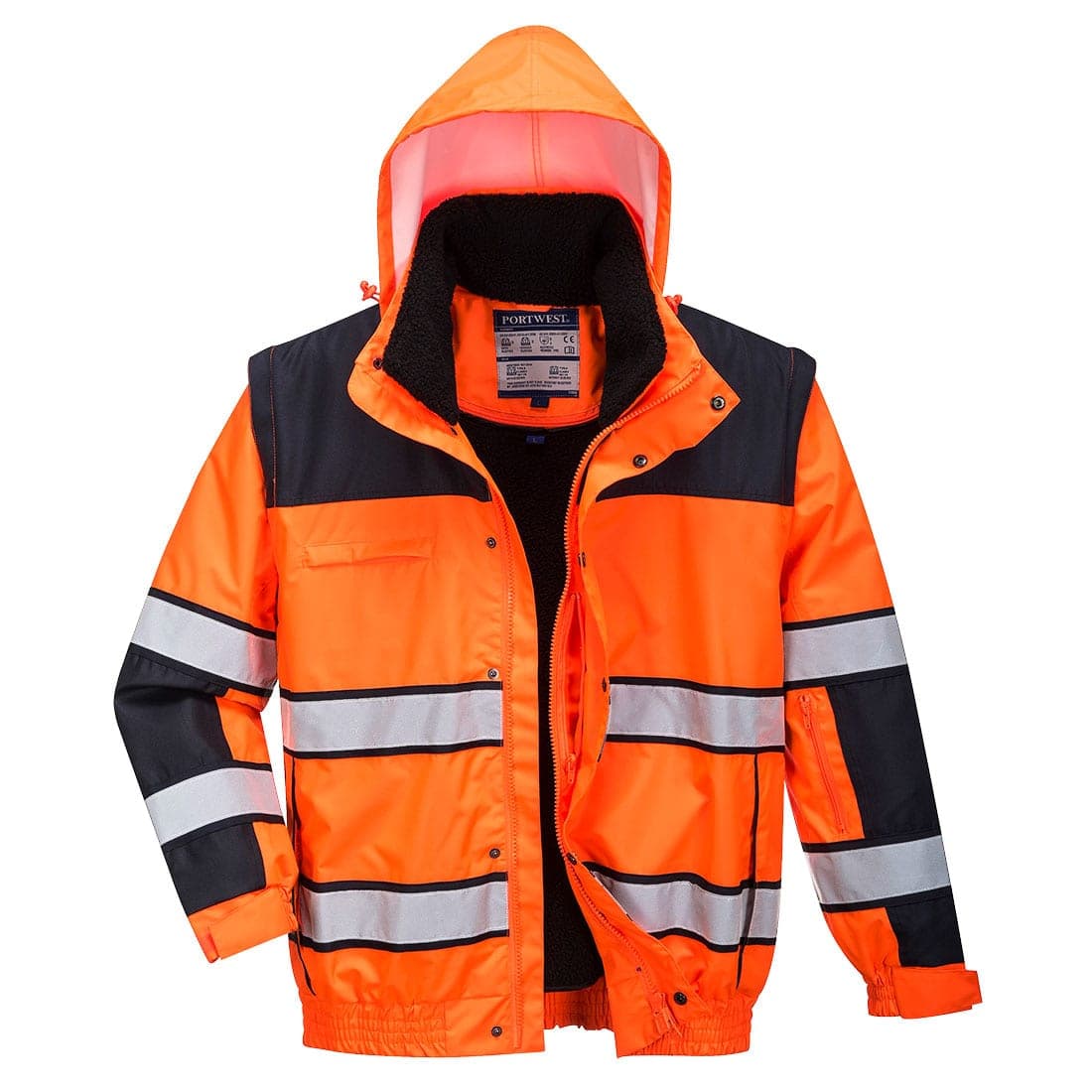 Hi-Vis 3-in-1 Contrast Winter Bomber Jacket in Orange/Black