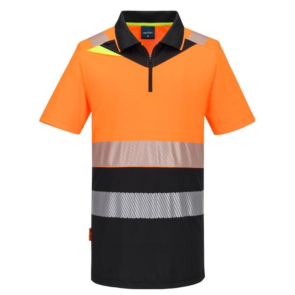 DX4 Hi-Vis Zip Class 1 Polo Shirt S/S in Orange/Black