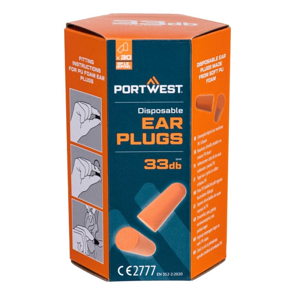 PU Foam Ear Plugs (30 Pairs) in Orange