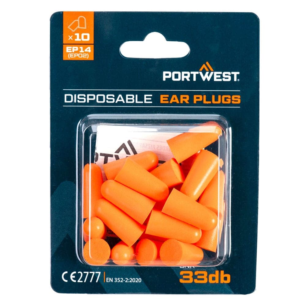 PU Foam Ear Plugs Blister Pack (10 Pairs) in Orange
