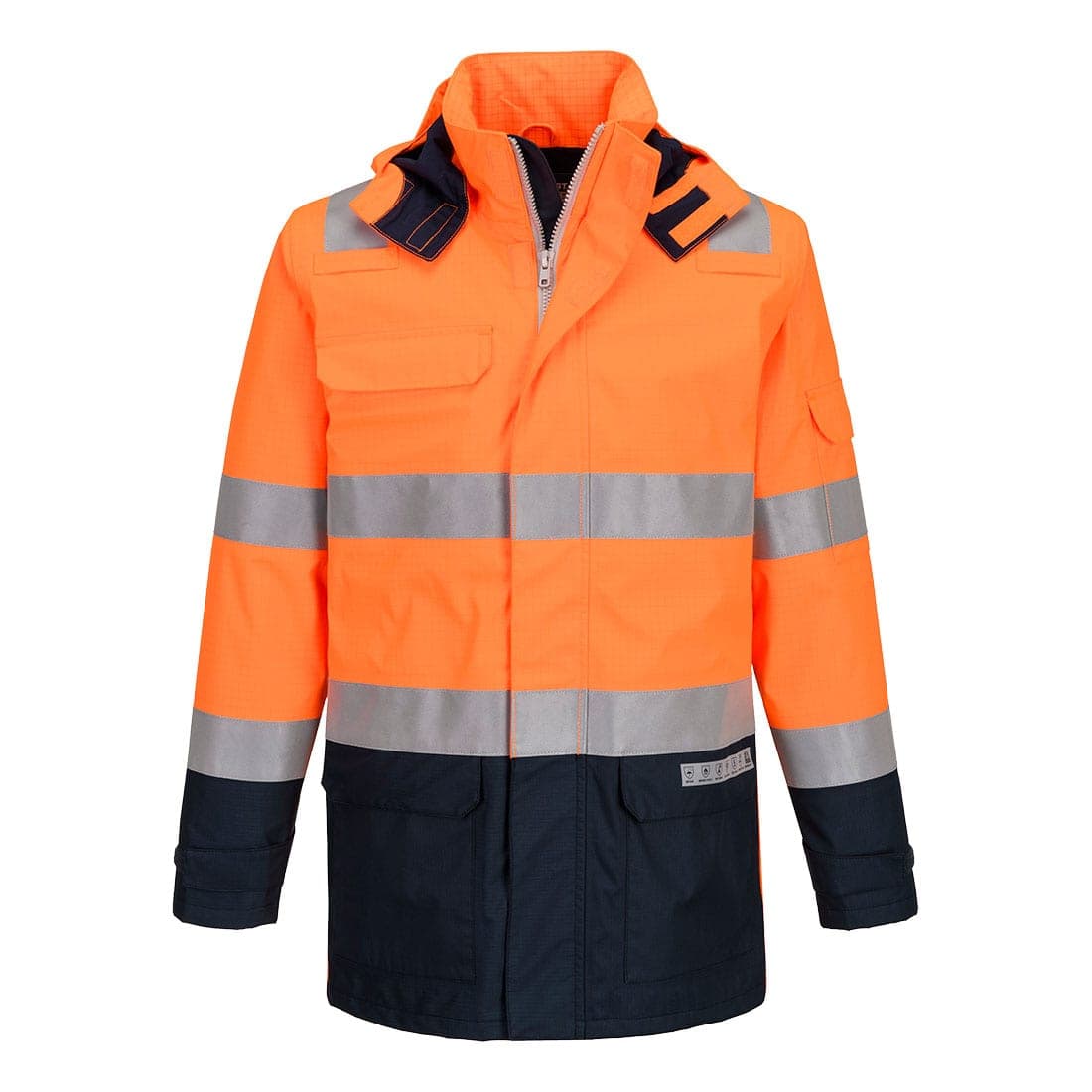 Bizflame Rain+ Hi-Vis Multi-Norm Contrast FR Jacket in Orange/Navy