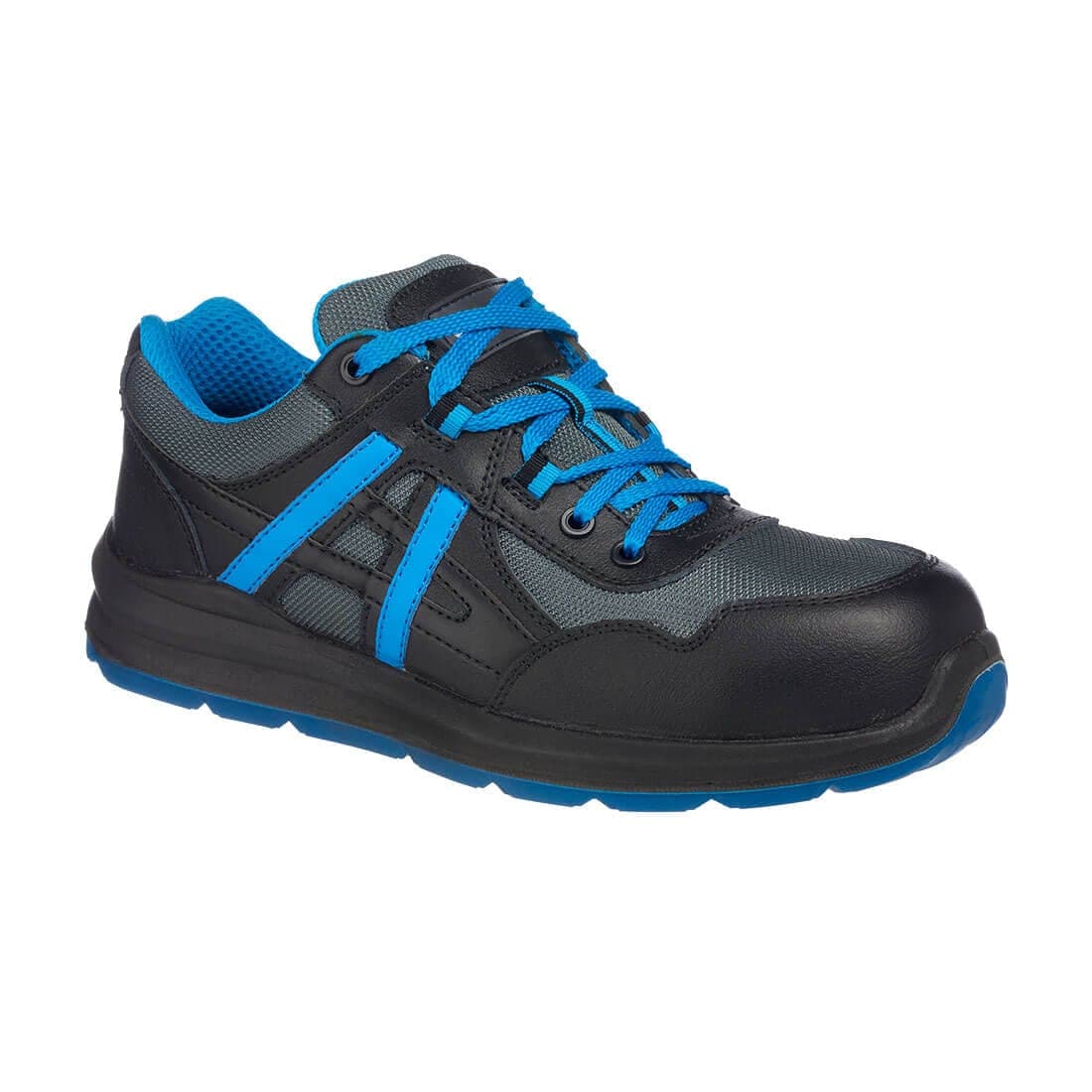 Composite Leather and Mesh Trainer S1P SRC in Black/Blue