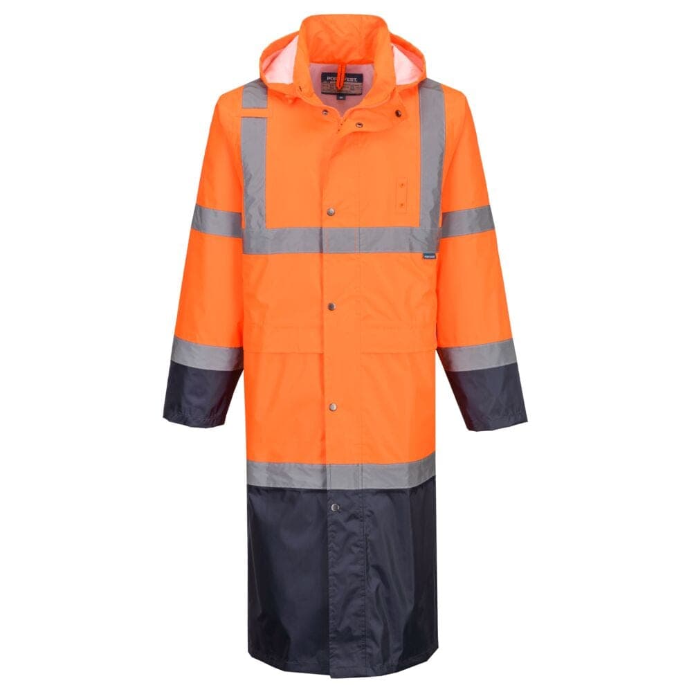 Hi-Vis Contrast Raincoat 122cm in Orange/Navy