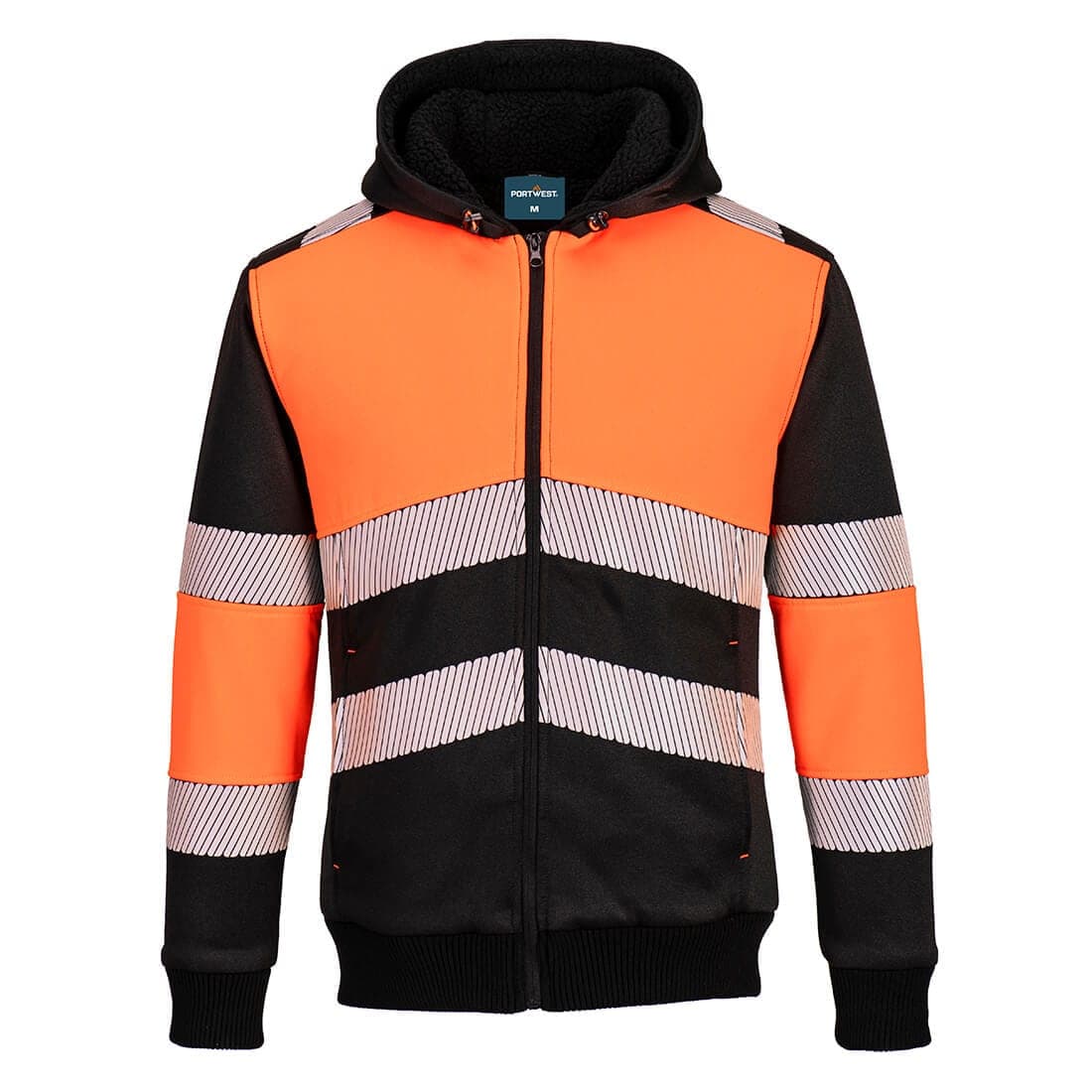PW3 Hi-Vis Zipped Class 1 Winter Hoodie in Orange/Black