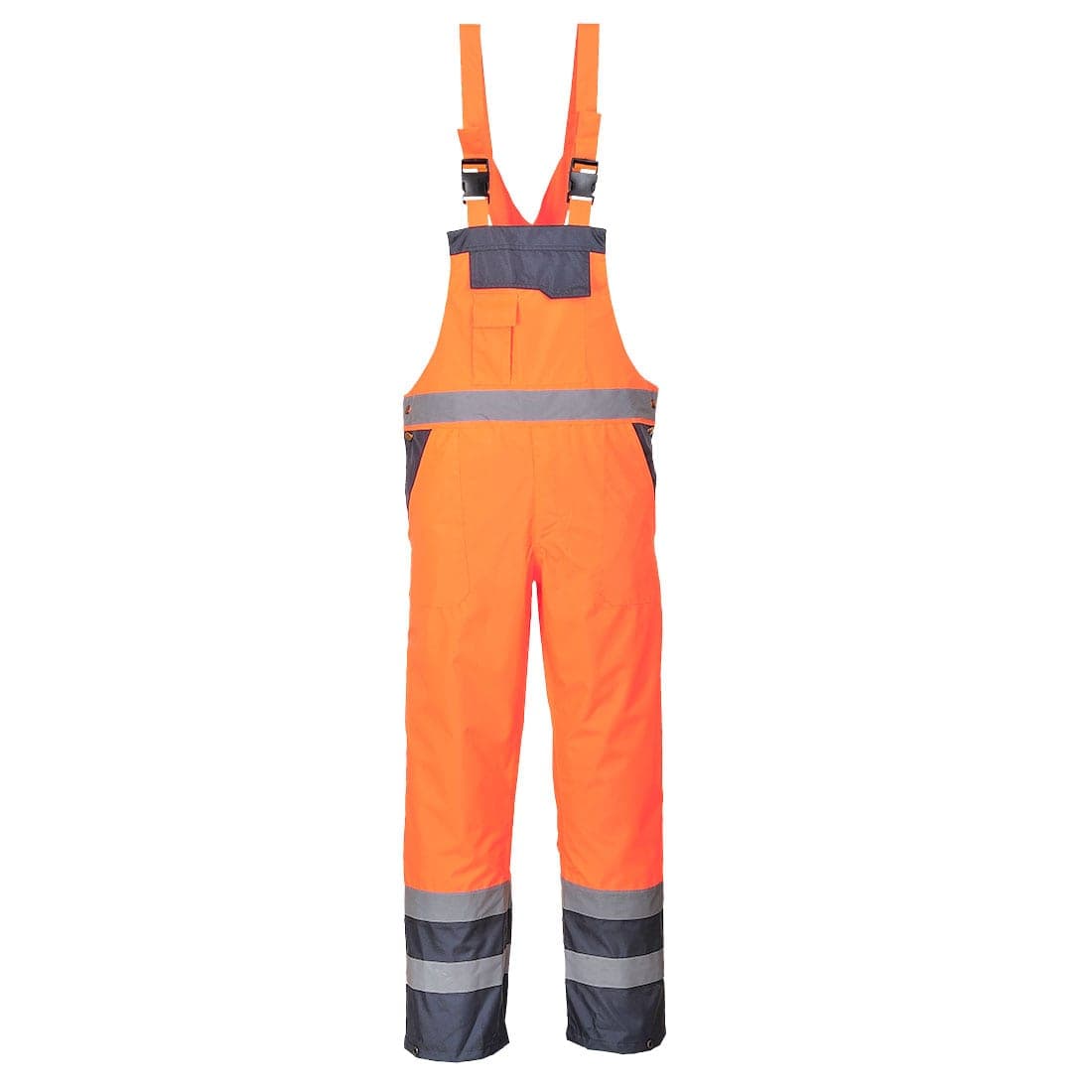 Hi-Vis Breathable Contrast Rain Bib and Brace in Orange/Navy