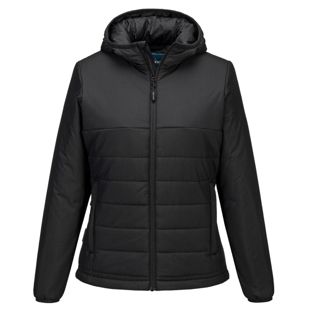 Professional Women's Hooded Insulated Baffle Jacket in Black