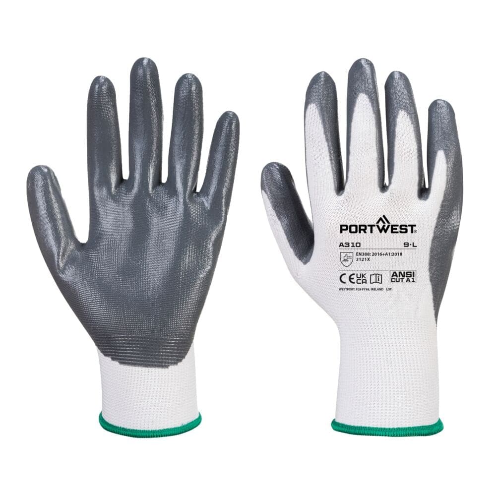 Vending Flexo Grip Glove (288 Pairs) in White/Grey